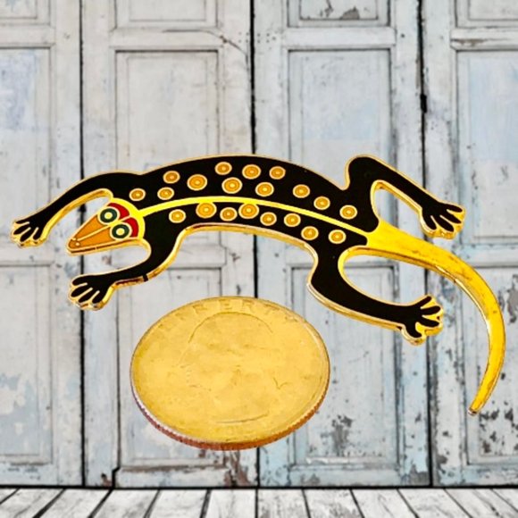 Laurel Burch Lizard Brooch Pin Cloisonne Enamel Gecko Vintage 90's Signed - Picture 8 of 14
